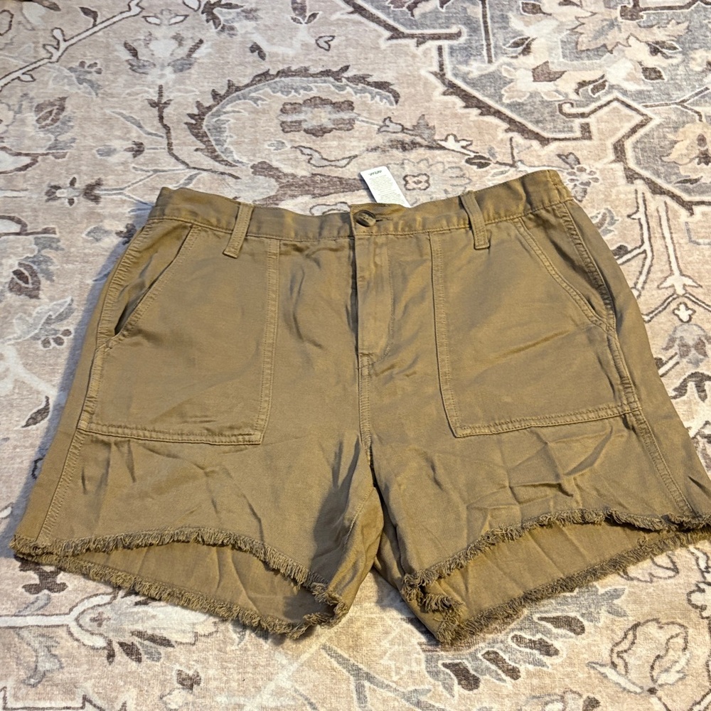 Aerie NWT Frayed Hem Khaki cotton Shorts with pockets size medium